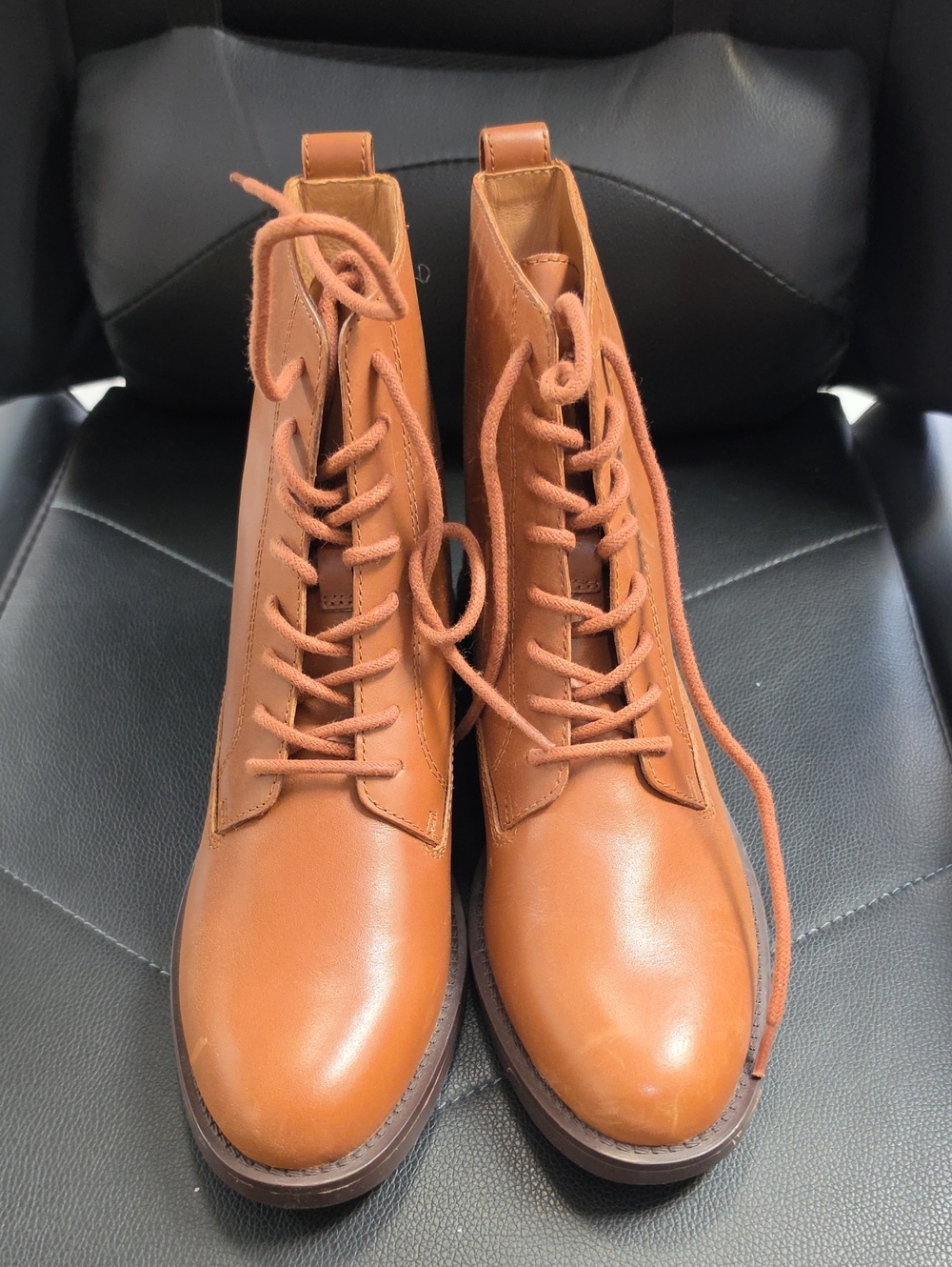 Madewell Cognac Lace-Up Leather Ankle Boots